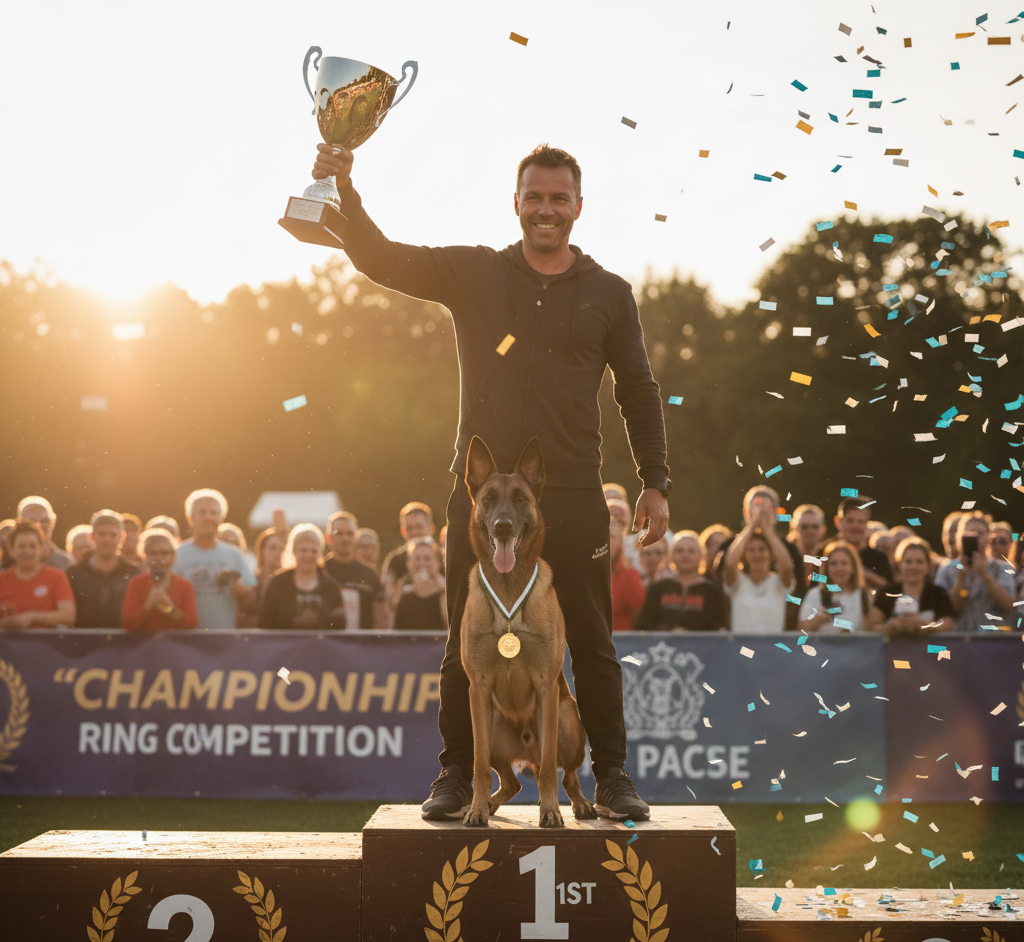 podium ring avec un malinois et son maître