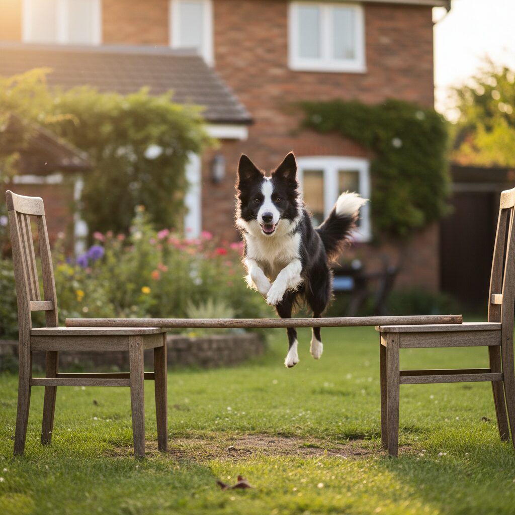 Saut d'agility DIY : deux chaises et un manche à balai