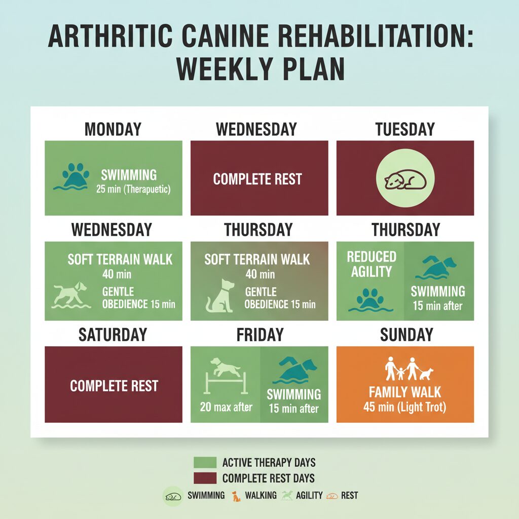planning d'une semaine pour chien arthrosique sportif