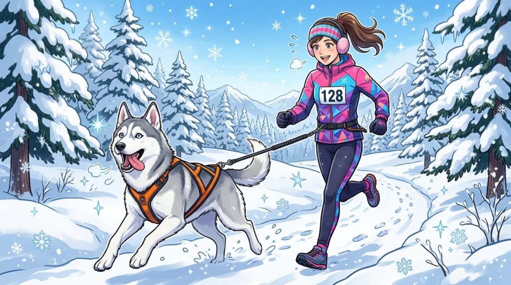 courir avec son chien en hiver, sous la neige