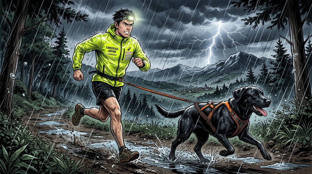 courir avec son chien sous la pluie